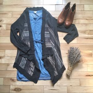 Long Draped Cardigan with Print